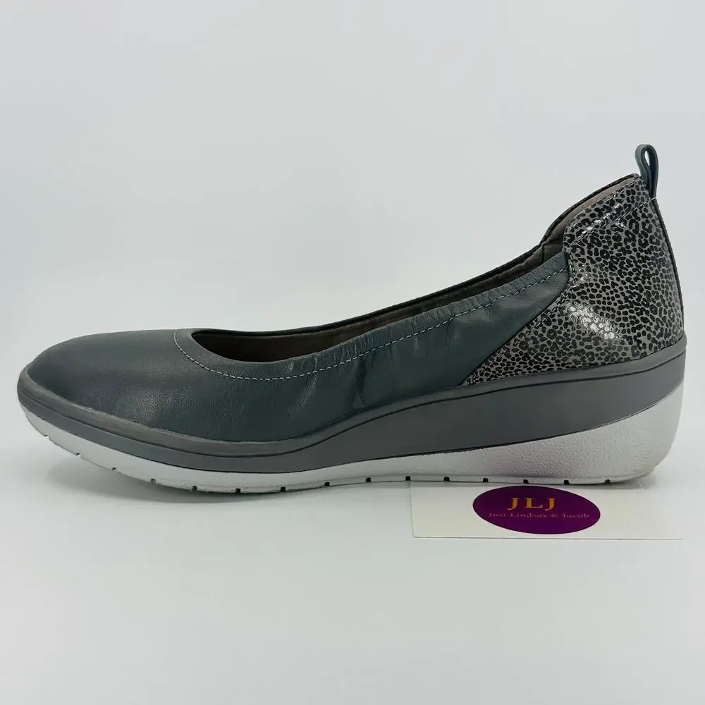 Vionic Women's Jacey Gray Leather Slip On Comfort Wedges Charcoal/Leopard Size 8